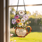 Personalized Grandma's Garden Birth Flower Stained Glass Design Suncatcher with Title and 1-10 Names Mother's Day Gift for Grandma Mom