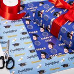 Personalised Multicolour Bachelor Cap Graduation Wrapping Paper with Name Class of 2026 with Name Grad Gift for Graduate