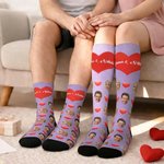Henkilökohtainen Romanttinen Sydän Face Photo Mid-Calf / polvi korkea sukat tekstillä Äitienpäivä Isänpäivä Syntymäpäivälahja rakastaja Ystävä Vanhempi