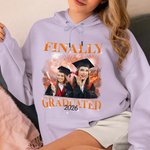 Personalized Multicolor Fireworks Finally Graduated 1-5 Photos T-shirt Sweatshirt Hoodie with Year Graduation Gift for Graduate