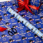 Personalised Multicolour Bachelor Cap Graduation Wrapping Paper with Name Class of 2026 with Name Grad Gift for Graduate