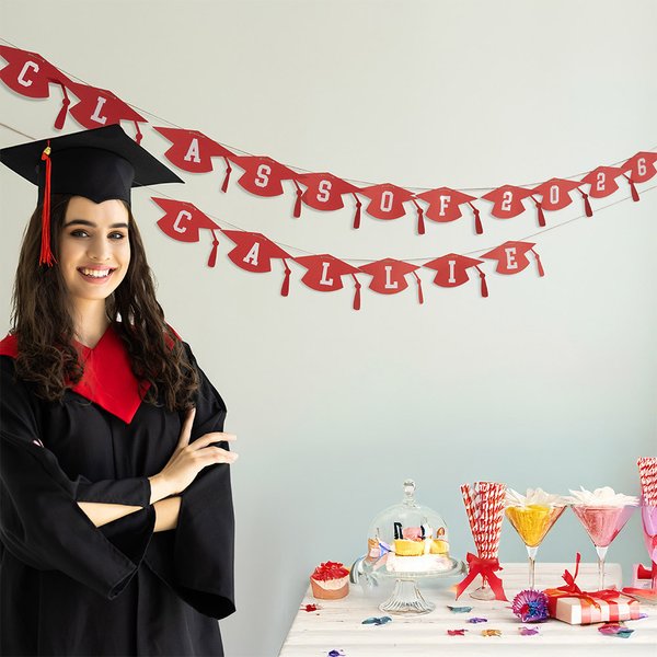 Bannière de graduation multicolore personnalisée avec nom Décoration murale pour la maison Décoration de fête de graduation Cadeau pour les gradués de la classe 2026