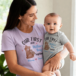 Personalized 100% Cotton First Mother's Day Bear Pattern T-shirt Bodysuit with Name and Year Daily Wear Mother's Day Gift for Mom Grandma