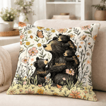 Personalized Flower Cute Mom Bear and 1-5 Baby Bears Soft Throw Pillow Cover with Names Room Decor Mother's Day Gift for Mom