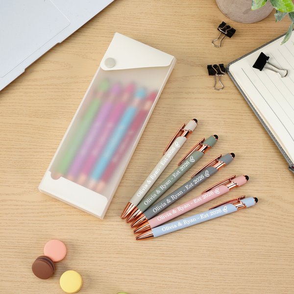 Personalised Multicolor Engraved Any Icon 5 Pcs Ballpoint Pen Set with Stylus and Text Graduation Party Appreciation Gift for Colleagues Friends
