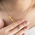 Personalised Birthstone Cross Dainty Necklace Exquisite Jewellery Birthday Anniversary Baptism Gift for Women