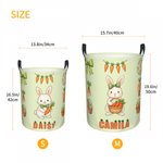 Panier à linge personnalisé en forme de lapin et de carotte avec nom et poignée Décoration de la maison Utilisation quotidienne Cadeau de Pâques pour les enfants