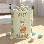 Panier à linge personnalisé en forme de lapin et de carotte avec nom et poignée Décoration de la maison Utilisation quotidienne Cadeau de Pâques pour les enfants