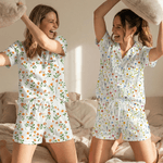Personligt kortärmad pyjamasset med blommor och namn Sommarhemskläder Födelsedagspresent till kvinna Bästa vän