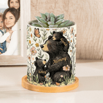Pot de fleurs en céramique avec 1-5 noms et plateau en bambou Cadeau d'anniversaire pour maman