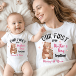 Personalised 100% Cotton First Mother's Day Bear Pattern T-shirt Bodysuit with Name and Year Daily Wear Mother's Day Gift for Mom Grandma