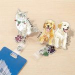 Personalisierte Aquarell 1-3 Haustier Fotos Einziehbare ID-Karte Badge Reel mit Namen und Glitter Paw Charm Geburtstagsgeschenk für medizinisches Personal Pet Lover