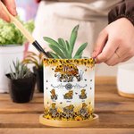 Personalised Watercolor Sunflower Leopard Print Mom-Baby Bear Ceramic Flower Pot with Names Mother's Day Birthday Gift for Mom
