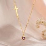 Personalised Birthstone Cross Dainty Necklace Exquisite Jewellery Birthday Anniversary Baptism Gift for Women