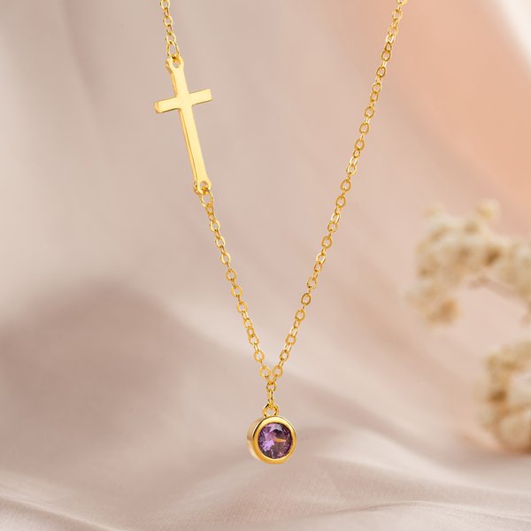 Personalised Birthstone Cross Dainty Necklace Exquisite Jewellery Birthday Anniversary Baptism Gift for Women