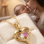 Personlig halskjede med dobbelt hjerte og inngravert navn Smykkesmykke Jubileum Morsdagsgave til mamma bestemor