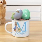 Tazza smaltata da 355 ml personalizzata con iniziale e nome design di Peter Rabbit regalo di Natale e compleanno per bambini