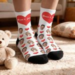 Henkilökohtainen Romanttinen Sydän Face Photo Mid-Calf / polvi korkea sukat tekstillä Äitienpäivä Isänpäivä Syntymäpäivälahja rakastaja Ystävä Vanhempi