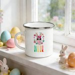 Personalized Cute Sunglasses Rabbit 12 oz Enamel Mug with Name Birthday Easter Party Gift for Kids