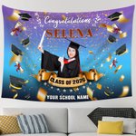 Tapisserie de Fond Personnalisée avec Nom et l'École Classe 2026 Cadeau Grauation Fin d'Études pour Camarades