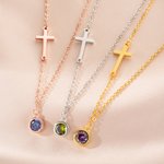 Personalised Birthstone Cross Dainty Necklace Exquisite Jewellery Birthday Anniversary Baptism Gift for Women
