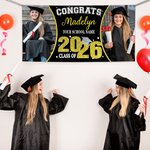 Bannière Multicolore Classe de 2026 Personnalisée avec Photo Nom et École Cadeau Graduation pour Diplômés