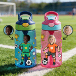 Bouteille d'eau 475 ml personnalisée avec nom et portrait photo - Thème de fooball - Cadeau d'anniversaire pour garçons filles amateurs de football
