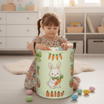 Panier à linge personnalisé en forme de lapin et de carotte avec nom et poignée Décoration de la maison Utilisation quotidienne Cadeau de Pâques pour les enfants