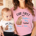 Personalized 100% Cotton First Mother's Day Bear Pattern T-shirt Bodysuit with Name and Year Daily Wear Mother's Day Gift for Mom Grandma