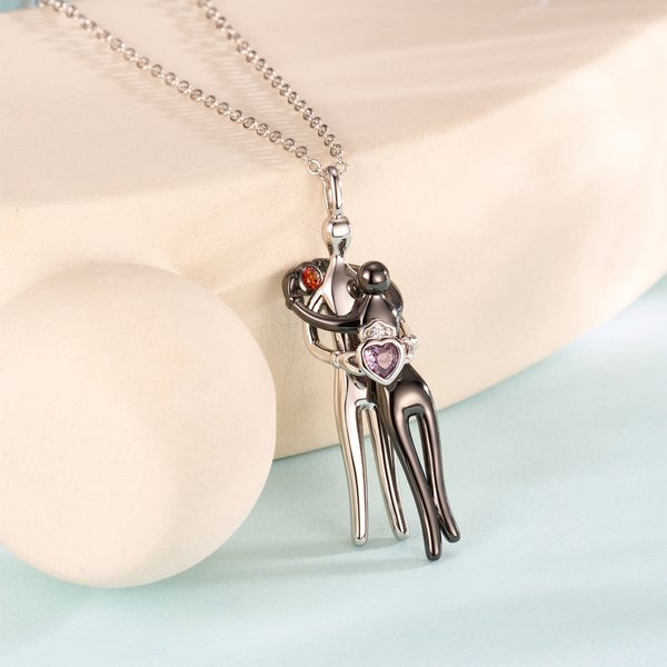 Personalisierte Paar Umarmung 2 Birthstones Halskette Zierliche Schmuck Valentinstag Jahrestag Geschenk für Paare