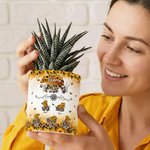 Personalised Watercolor Sunflower Leopard Print Mom-Baby Bear Ceramic Flower Pot with Names Mother's Day Birthday Gift for Mom