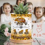 Personalised Watercolor Sunflower Leopard Print Mom-Baby Bear Ceramic Flower Pot with Names Mother's Day Birthday Gift for Mom