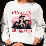Personalized Multicolor Fireworks Finally Graduated 1-5 Photos T-shirt Sweatshirt Hoodie with Year Graduation Gift for Graduate