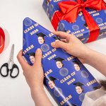Personalised Multicolour Bachelor Cap Graduation Wrapping Paper with Name Class of 2026 with Name Grad Gift for Graduate