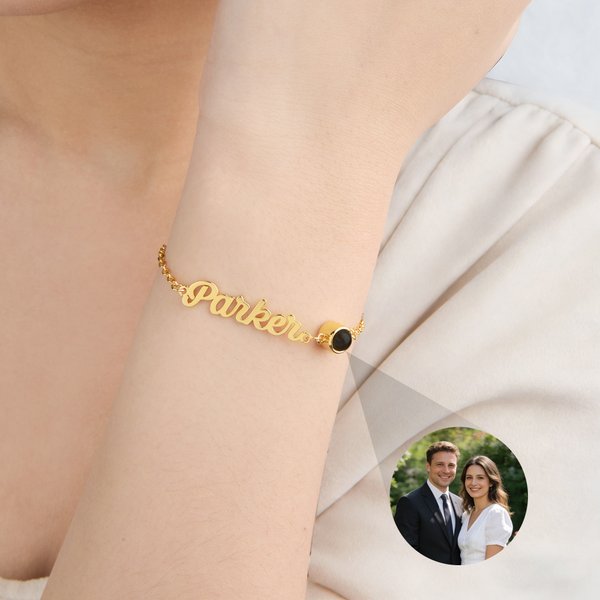 Personalized Photo Projection Design Adjustable Chain Bracelet with Name Dainty Jewellery Mother's Day Memorial Day Gift for Mom Grandma