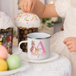 Tazza smaltata da 355 ml personalizzata con iniziale e nome design di Peter Rabbit regalo di Natale e compleanno per bambini