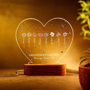 A Growing Love from Grandma's Garden - Personlig födelsedagslampa med blommor LED-nattlampa Mors dag Födelsedagspresent