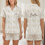 Personligt kortärmad pyjamasset med blommor och namn Sommarhemskläder Födelsedagspresent till kvinna Bästa vän