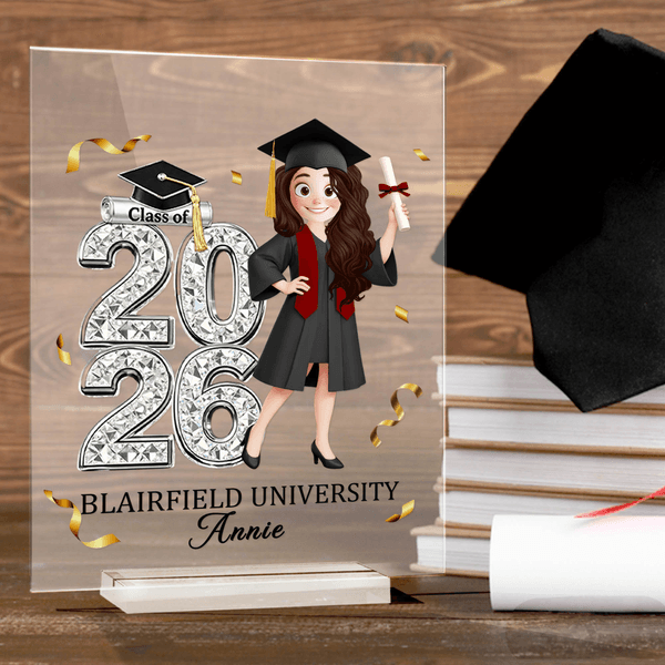 Gepersonaliseerde Cartoon Afstuderen Karakter Acryl Plaquette met Naam en Jaar Afstuderen Keepsake Gift voor Afgestudeerden