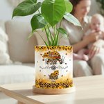 Personalised Watercolor Sunflower Leopard Print Mom-Baby Bear Ceramic Flower Pot with Names Mother's Day Birthday Gift for Mom