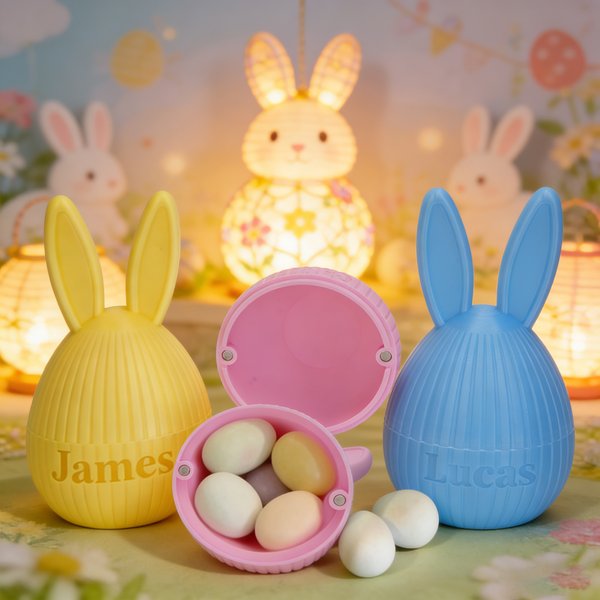 Personalised Multicolour Cute 3D-Printed Bunny Ear Design Easter Egg with Name Easter Egg Hunt Party Gift for Kids
