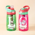 Personalizowana butelka dla dzieci z imieniem i zwierzątkami 475 ml ze słomką idealna na prezent urodzinowy lub do szkoły