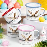 Personalisierte Frohe Ostern niedlichen Hasen 12 oz Emaille Becher mit Namen Ostern Party Geburtstag Geschenk für Kinder