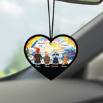 Personalised Heart Shape Memorial Car Rearview Mirror Ornament Family Cartoon Characters with Name Car Decoration Birthday Gift for Parents Loved Ones