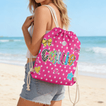 Personalisierte bunte Leopard Plaid Design Drawstring Tasche mit Namen Outdoor-Aktivitäten Strand Party Geburtstag Geschenk für Frauen Besties Familie