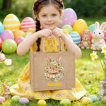 Personalised Cute Easter Bunny Birth Flower Large Capacity Jute Tote Bag with Name Daily Use Easter Gift for Friends Kids