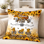Personalized Bear Mom and 1-6 Baby Bears Sunflower Leopard Print Soft Throw Pillow Cover with Names Home Decor Mother's Day Gift for Mom