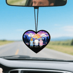 Personalised Heart Shape Memorial Car Rearview Mirror Ornament Family Cartoon Characters with Name Car Decoration Birthday Gift for Parents Loved Ones