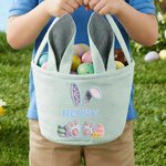 Personalised Crocheted Imitation Rabbit Paw Easter Egg Ears Stripe Easter Basket with Name Easter Party Favor Eggs Hunting Gift for Kids