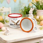 Personalisierte Frohe Ostern niedlichen Hasen 12 oz Emaille Becher mit Namen Ostern Party Geburtstag Geschenk für Kinder